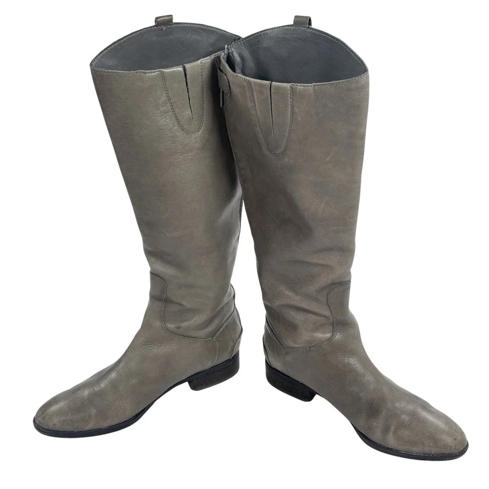 Sam Edelman Gray Riding Boots Womens 10M‎ Penny Leather Tall Equestrian Zip